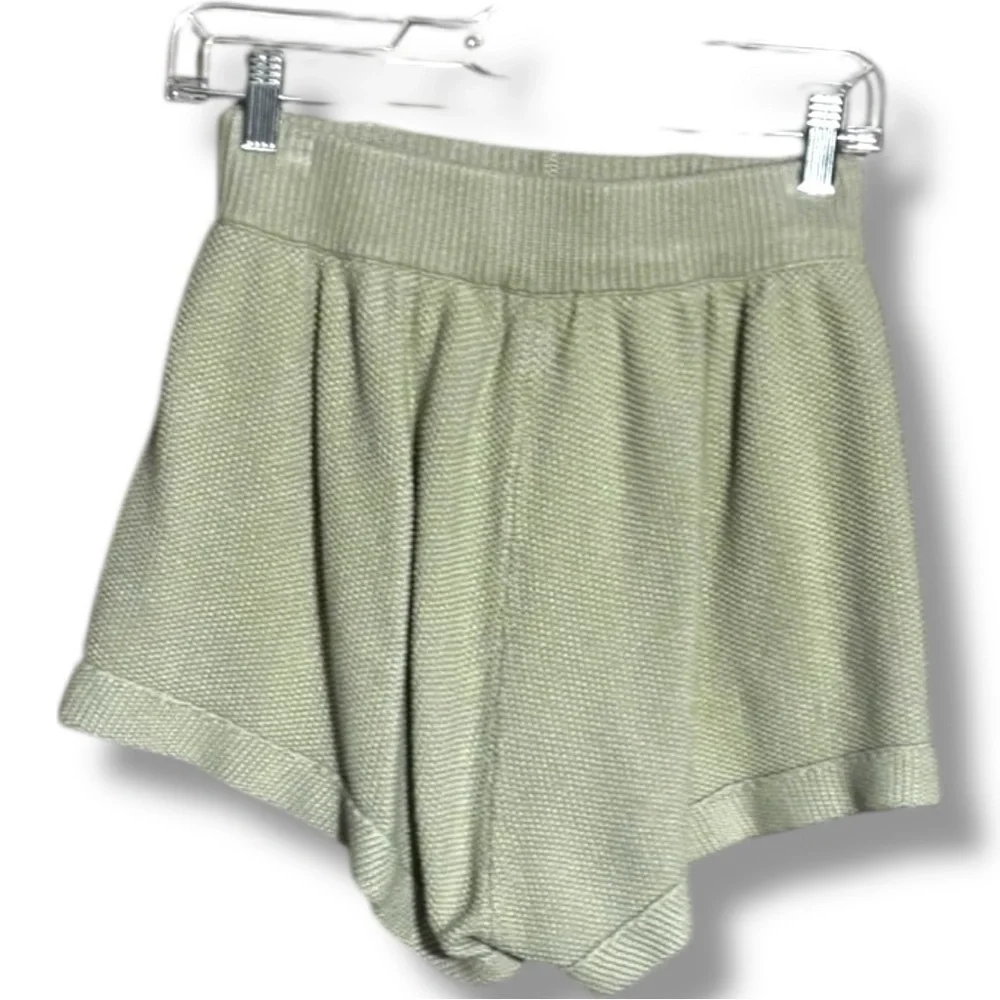 Lily High Waist Mint Green/Cream Elastic Waist With Drawstring Knit Micro Shorts